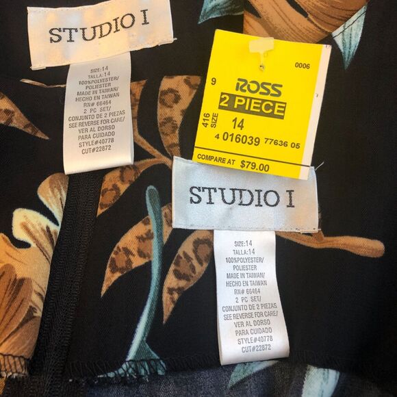 Studio I Career Casual Jacket Dress Tropical Motif Size 14 Navy Blue NWT - Picture 5 of 14